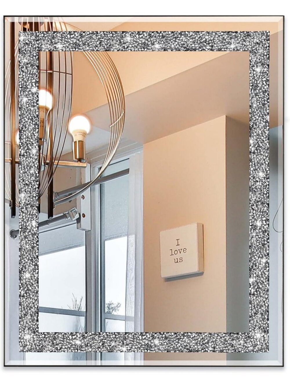 Glam Rectangular Crystal Diamond Wall Mirror - 20x16 Inch Decorative Accent